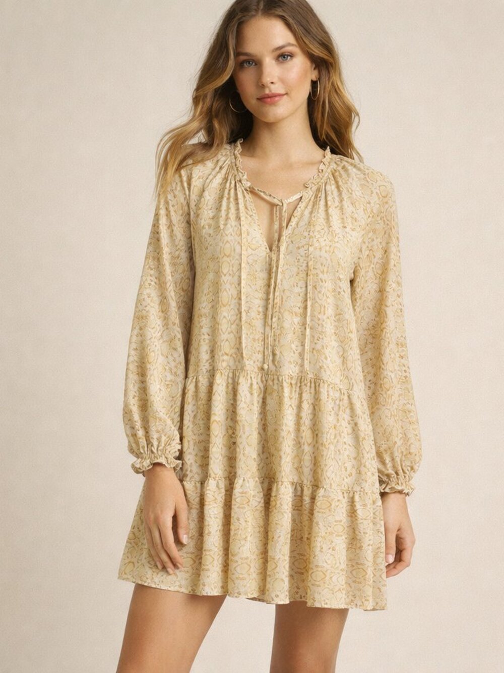 Show Me Your Mumu Birdie Mini Dress Size Small Mustard and White Desert Print